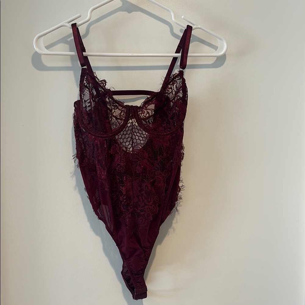 Elegant Burgundy Lace Bodysuit